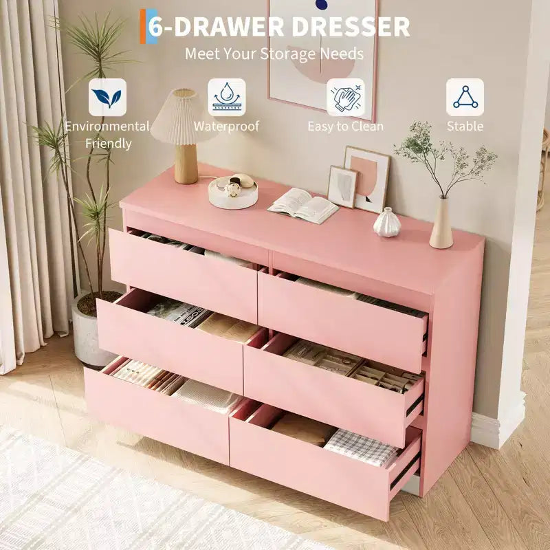 Commode Blanche Moderne à 6 Tiroirs, Commode Simple et Moderne, Commodes à 6 Tiroirs pour Rangement de Vêtements dans la Chambre, Commode Double en Bois