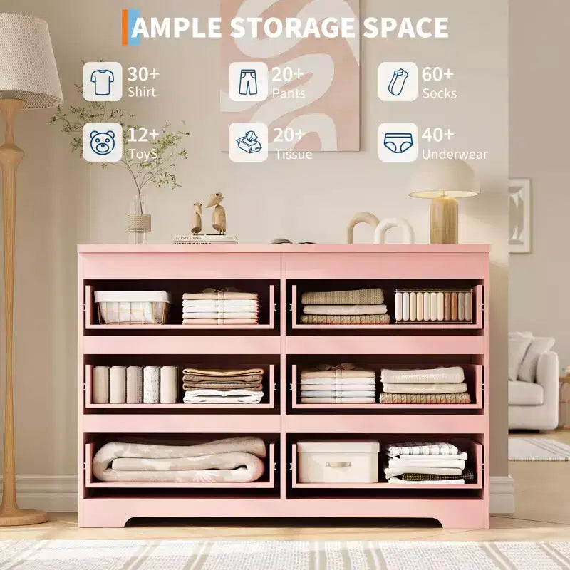 Commode Blanche Moderne à 6 Tiroirs, Commode Simple et Moderne, Commodes à 6 Tiroirs pour Rangement de Vêtements dans la Chambre, Commode Double en Bois