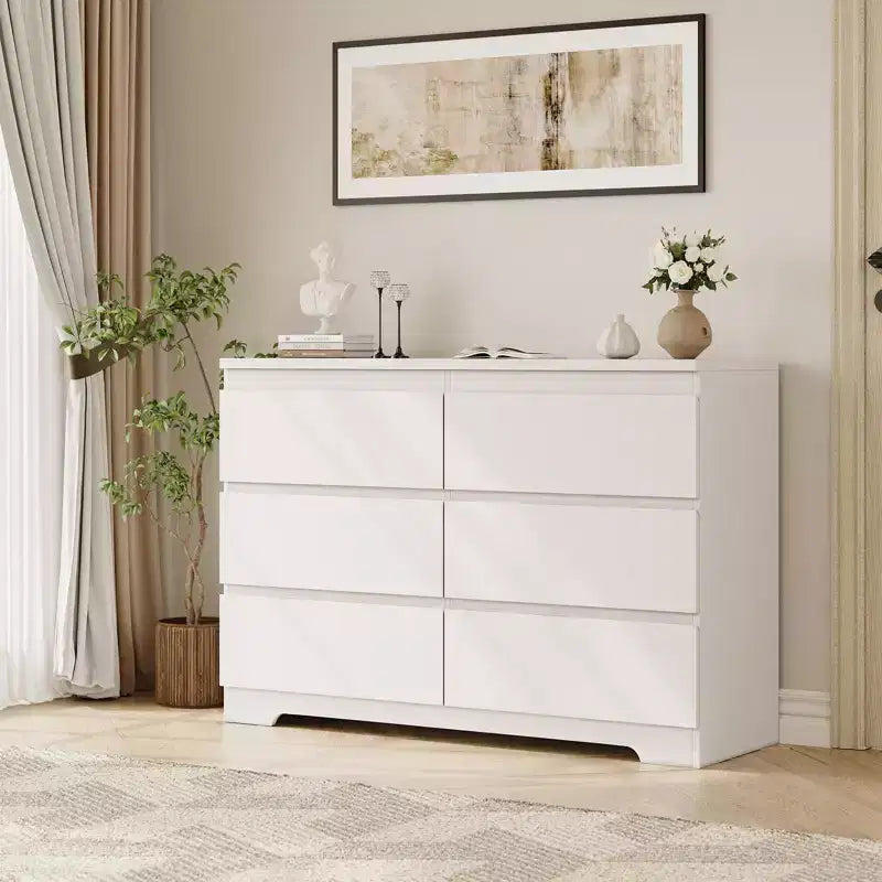 Commode Blanche Moderne à 6 Tiroirs, Commode Simple et Moderne, Commodes à 6 Tiroirs pour Rangement de Vêtements dans la Chambre, Commode Double en Bois