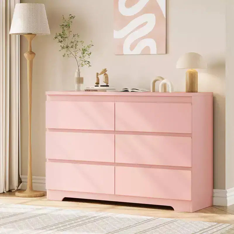 Modern White 6 Drawer Dresser, Simply Modern Chest of Drawers, 6 Drawer Dressers for Clothes Storage for Bedroom, Wood Storage Double Dresser