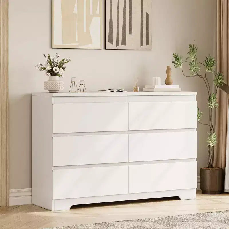 Commode Blanche Moderne à 6 Tiroirs, Commode Simple et Moderne, Commodes à 6 Tiroirs pour Rangement de Vêtements dans la Chambre, Commode Double en Bois