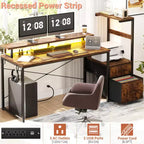 Bureau informatique de 60 pouces avec tiroirs en tissu et station de charge