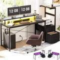 Besiost 60-In Computer Desk with Fabric Drawers and Charging Station