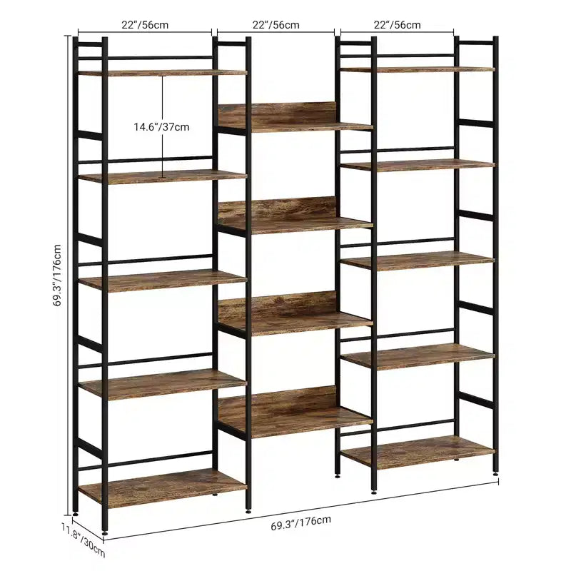 Étagère à cinq niveaux, meuble de rangement vintage avec étagères ouvertes et cadre en métal, idéale pour le salon ou le bureau à domicile