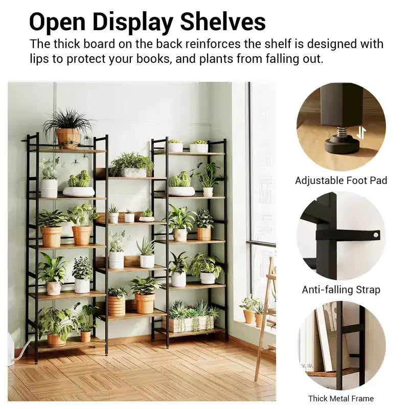 Étagère à cinq niveaux, meuble de rangement vintage avec étagères ouvertes et cadre en métal, idéale pour le salon ou le bureau à domicile