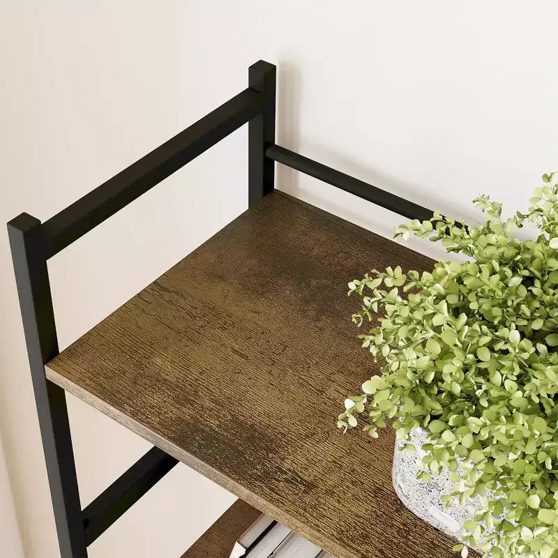 Étagère à cinq niveaux, meuble de rangement vintage avec étagères ouvertes et cadre en métal, idéale pour le salon ou le bureau à domicile