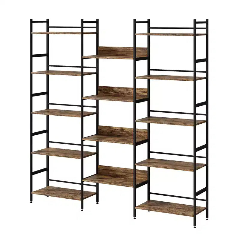 Étagère à cinq niveaux, meuble de rangement vintage avec étagères ouvertes et cadre en métal, idéale pour le salon ou le bureau à domicile
