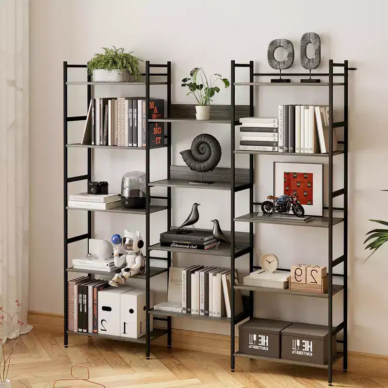 Étagère à cinq niveaux, meuble de rangement vintage avec étagères ouvertes et cadre en métal, idéale pour le salon ou le bureau à domicile