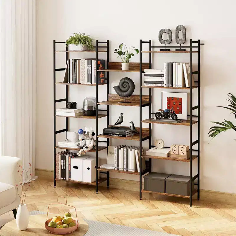 Étagère à cinq niveaux, meuble de rangement vintage avec étagères ouvertes et cadre en métal, idéale pour le salon ou le bureau à domicile