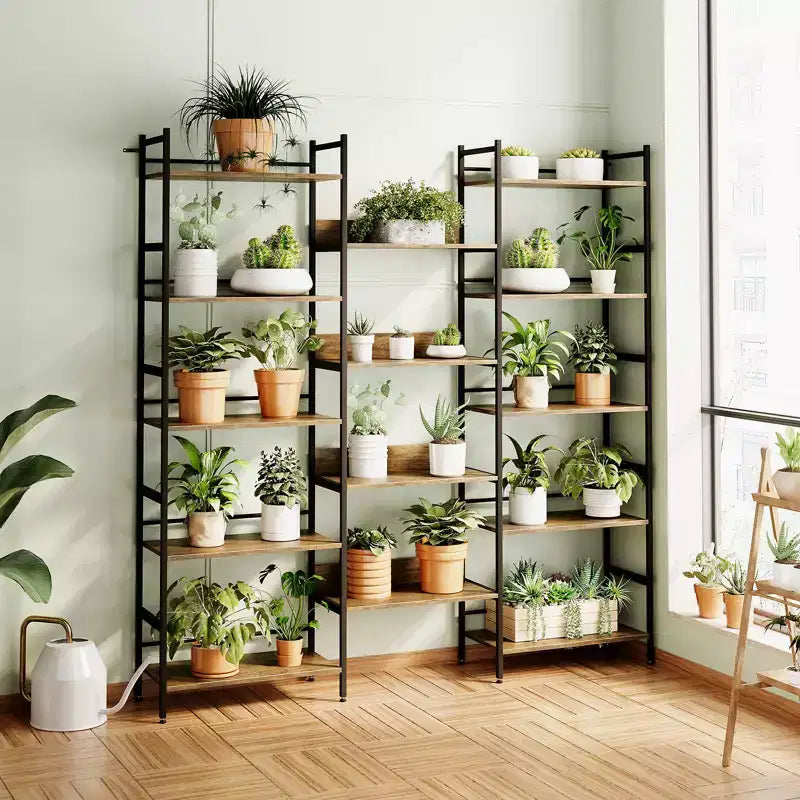 Étagère à cinq niveaux, meuble de rangement vintage avec étagères ouvertes et cadre en métal, idéale pour le salon ou le bureau à domicile