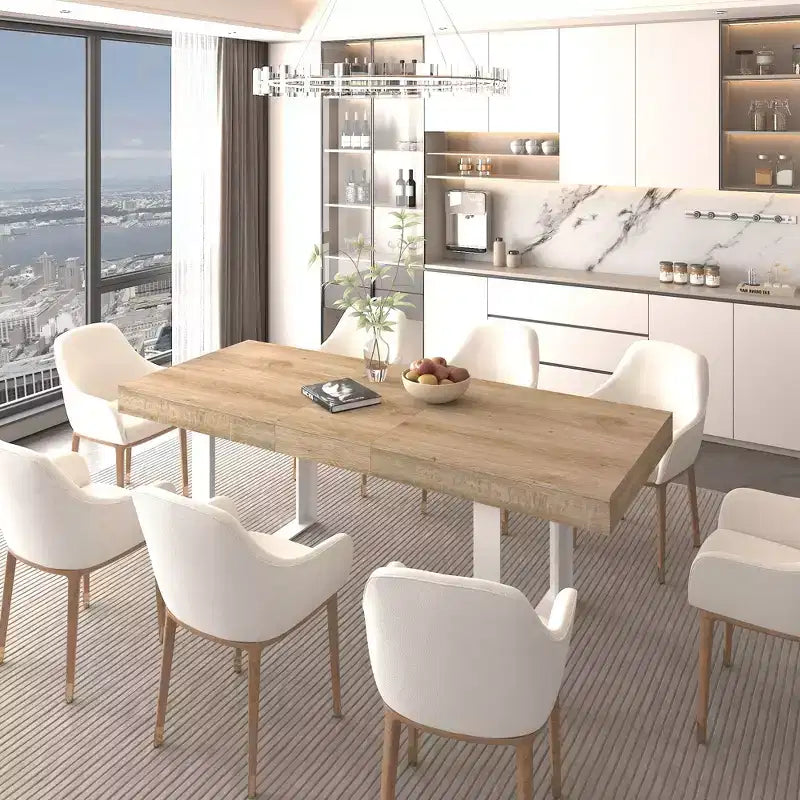 Okak 78IN Modern Expanding Dining Table for 8, Kitchen Table with Long Large Tabletop, Foldable Table for Party, Conference