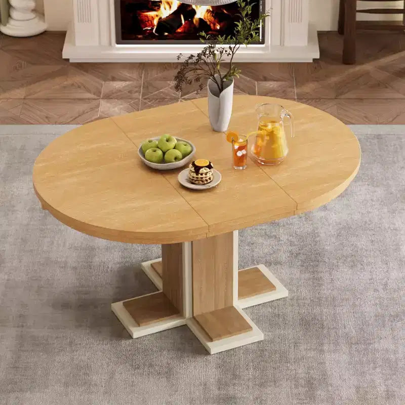 Okak 58IN Retro Extendable Dining Table with a 16-inch Middle Leaf, Kitchen Table for 6, Round Table for Kitchen, Dining Room, Natural