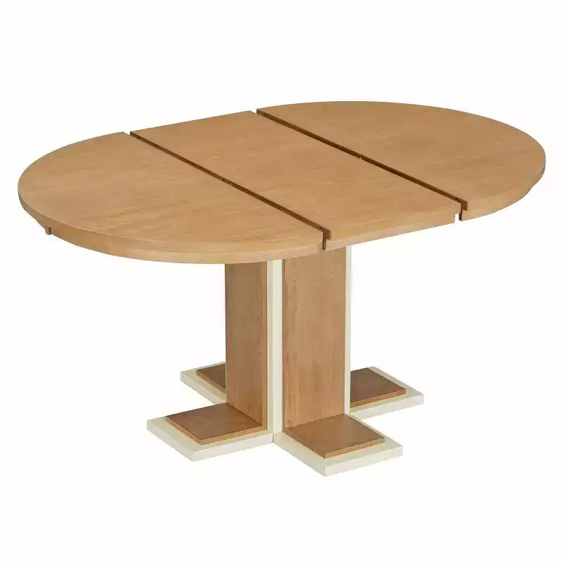 Table à manger rétro extensible de 58 pouces avec une rallonge centrale de 16 pouces, table de cuisine pour 6 personnes, table ronde pour cuisine, salle à manger, naturel