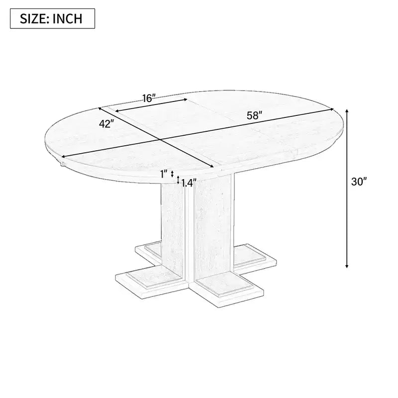 Table à manger rétro extensible de 58 pouces avec une rallonge centrale de 16 pouces, table de cuisine pour 6 personnes, table ronde pour cuisine, salle à manger, naturel