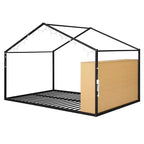 Lit cabane en métal pleine grandeur avec étagères intégrées et éclairage LED féerique, pour un meilleur environnement de sommeil