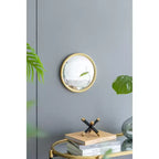 Miroir Rond D11, Miroir Circulaire avec Cadre en Fer pour Salon, Chambre, Coiffeuse, Entrée, Couloir, Doré