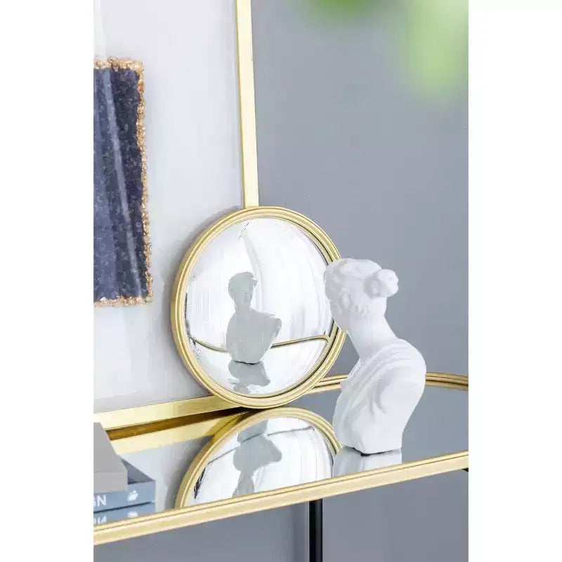 Miroir Rond D11, Miroir Circulaire avec Cadre en Fer pour Salon, Chambre, Coiffeuse, Entrée, Couloir, Doré