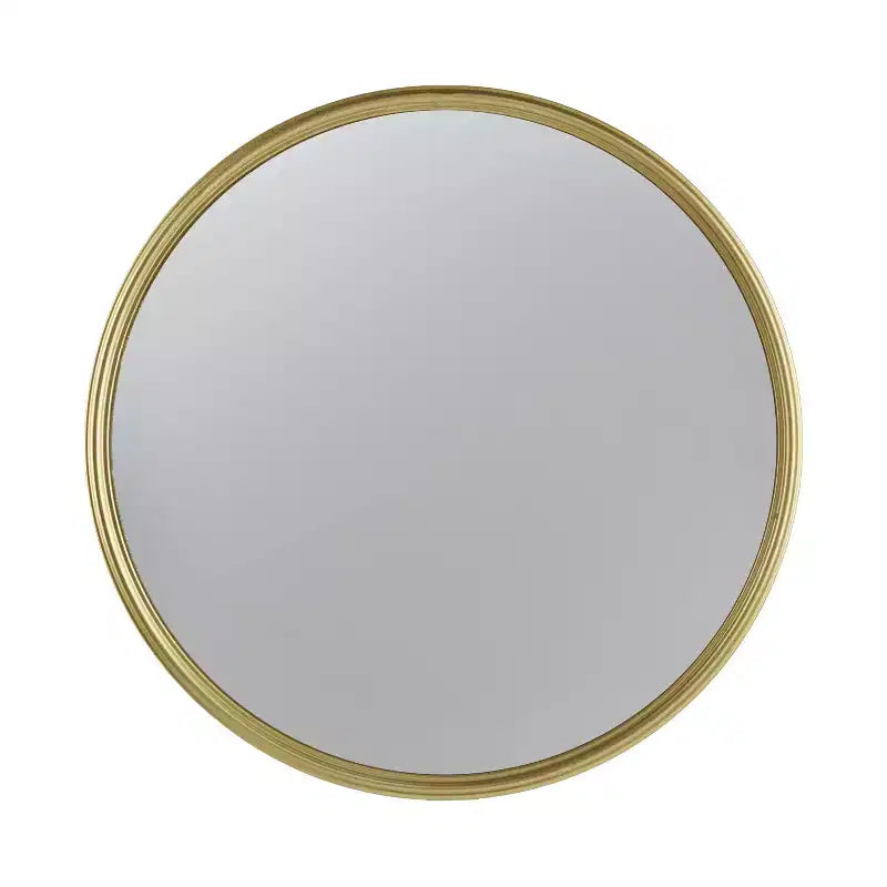 Miroir Rond D11, Miroir Circulaire avec Cadre en Fer pour Salon, Chambre, Coiffeuse, Entrée, Couloir, Doré