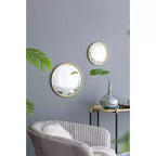 Miroir Rond D11, Miroir Circulaire avec Cadre en Fer pour Salon, Chambre, Coiffeuse, Entrée, Couloir, Doré