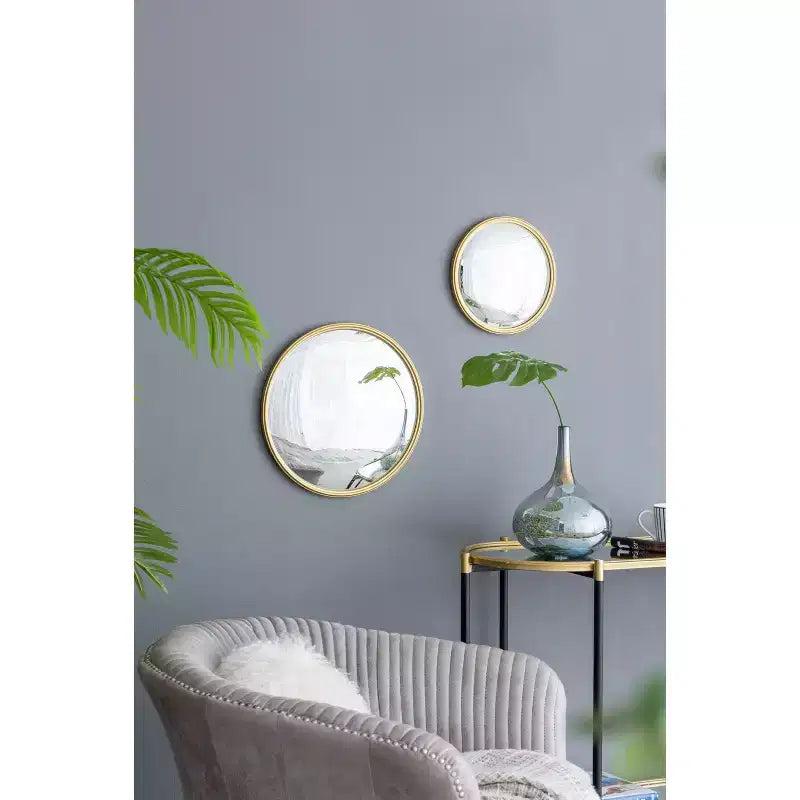 Miroir Rond D11, Miroir Circulaire avec Cadre en Fer pour Salon, Chambre, Coiffeuse, Entrée, Couloir, Doré