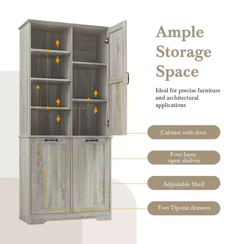 Meuble de rangement de salle de bain avec portes et tiroirs, panier à linge inclinable, plusieurs espaces de rangement, style autoportant
