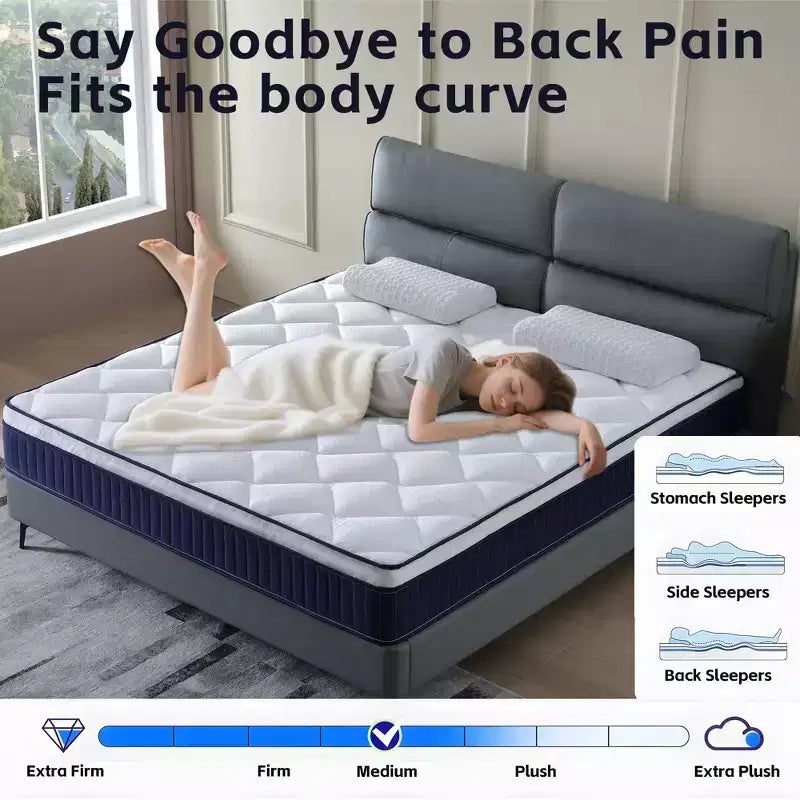 Matelas Mi-Ferme en Mousse à Mémoire de Forme, Matelas Hybride à Ressorts Ensachés, Matelas en Boîte pour Maison, Hôtel, Appartement