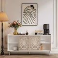 Handmade Distressed Accent Cabinet, Fir Wood Frame with Carved Detailing, Multipurpose Console Table, Sideboard & Storage Cabinet for Living Room