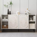 Meuble d'appoint vieilli fait à la main, cadre en bois de sapin avec détails sculptés, console polyvalente, buffet et meuble de rangement pour salon