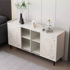 Meuble d'appoint vieilli fait à la main, cadre en bois de sapin avec détails sculptés, console polyvalente, buffet et meuble de rangement pour salon