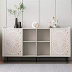 Meuble d'appoint vieilli fait à la main, cadre en bois de sapin avec détails sculptés, console polyvalente, buffet et meuble de rangement pour salon