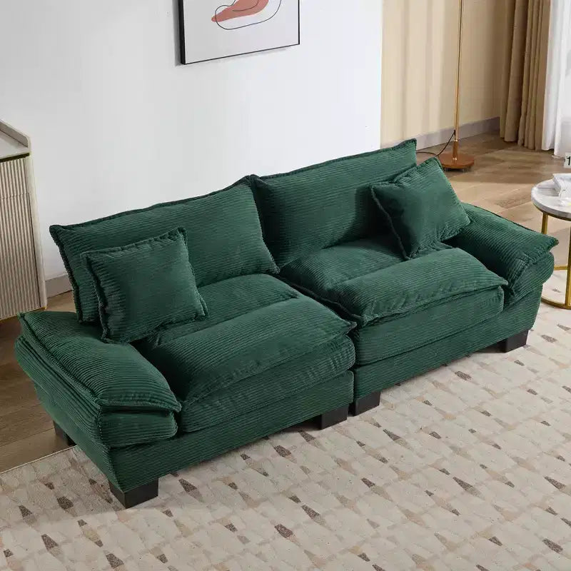 MAYEERTY Loveseat Corduroy Sleeper Couch Sofa with Pillows Upholstered for Bedroom Living Room Office Green