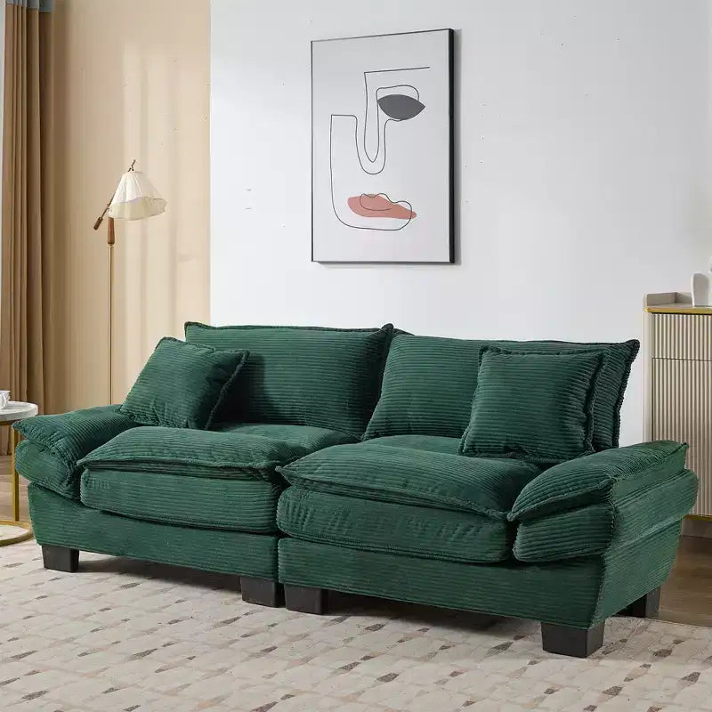 Canapé convertible en velours côtelé avec oreillers rembourrés pour chambre à coucher, salon, bureau - Vert