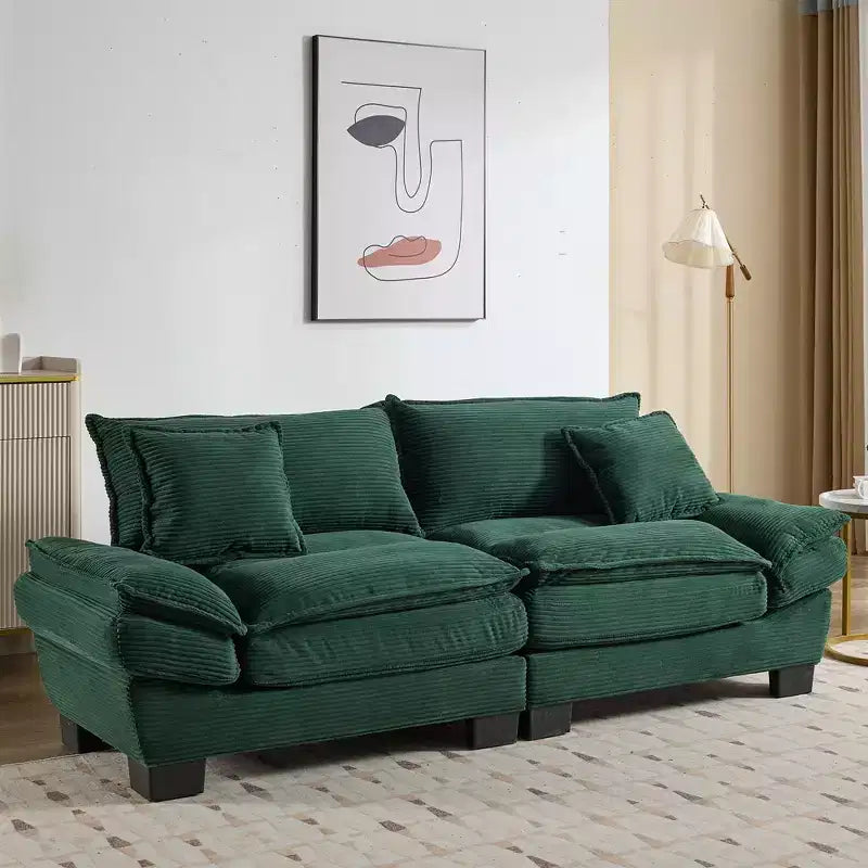 Canapé convertible en velours côtelé avec oreillers rembourrés pour chambre à coucher, salon, bureau - Vert
