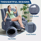 Fauteuil inclinable manuel surdimensionné, canapé simple surdimensionné et élargi, 3 positions, 2 poches latérales et 2 porte-gobelets, pour salon