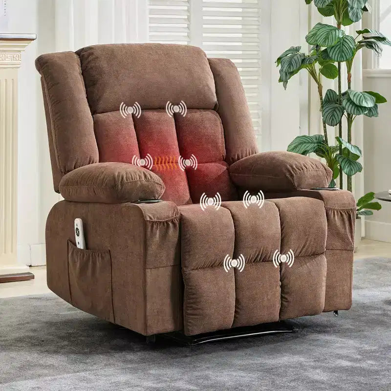 Fauteuil inclinable manuel surdimensionné, canapé simple surdimensionné et élargi, 3 positions, 2 poches latérales et 2 porte-gobelets, pour salon
