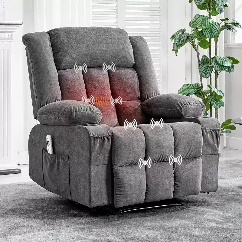 Fauteuil inclinable manuel surdimensionné, canapé simple surdimensionné et élargi, 3 positions, 2 poches latérales et 2 porte-gobelets, pour salon
