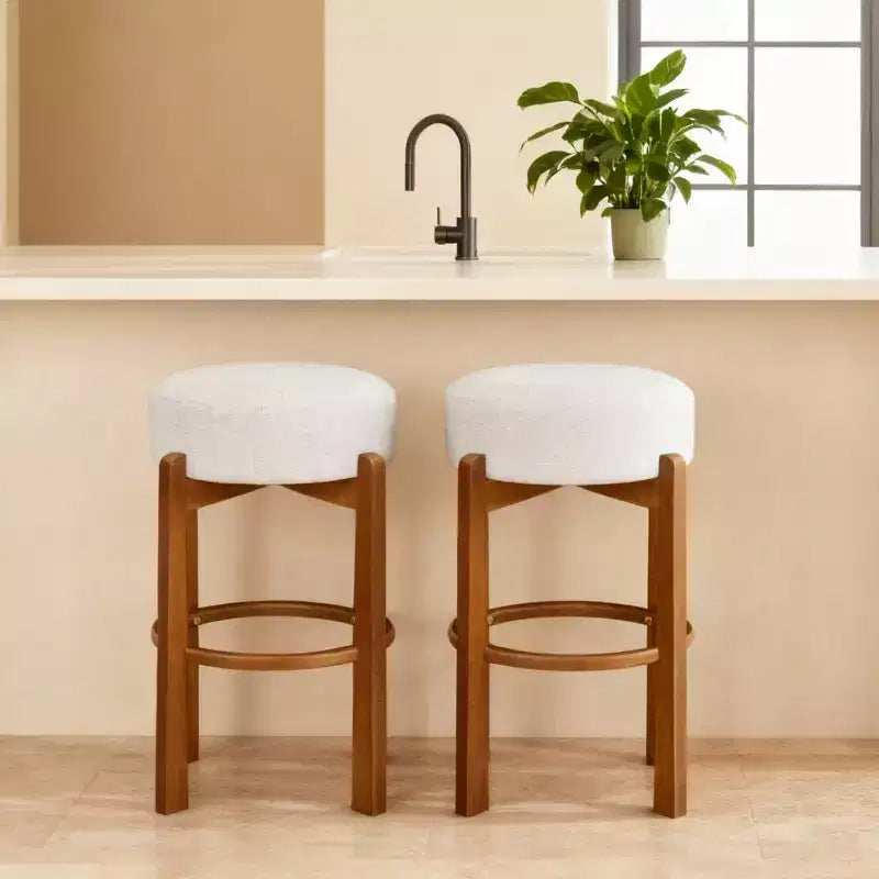 Tabourets de bar rembourrés ronds en bois d'hévéa Ashton (Lot de 2)