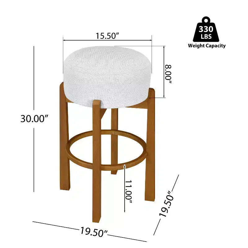 Tabourets de bar rembourrés ronds en bois d'hévéa Ashton (Lot de 2)