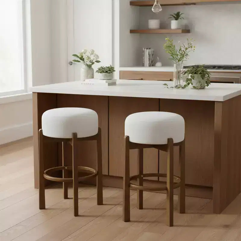 Tabourets de bar rembourrés ronds en bois d'hévéa Ashton (Lot de 2)