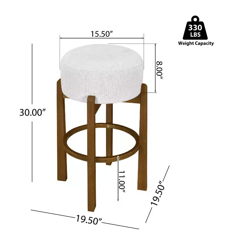 Tabourets de bar rembourrés ronds en bois d'hévéa Ashton (Lot de 2)