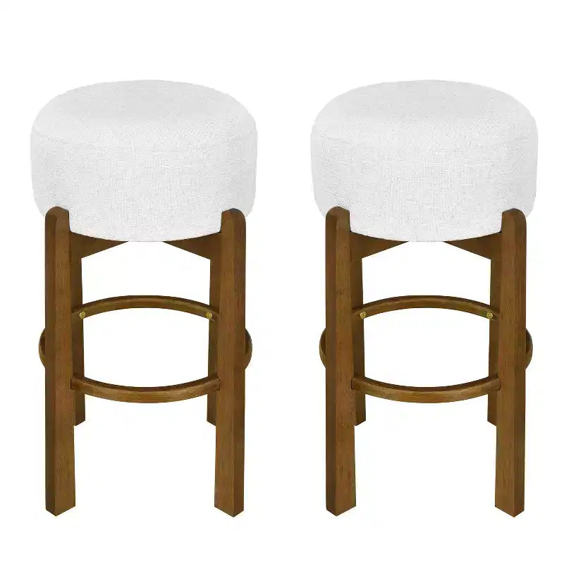 Tabourets de bar rembourrés ronds en bois d'hévéa Ashton (Lot de 2)