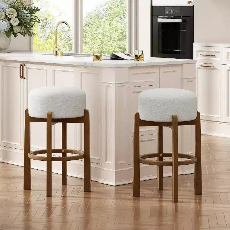 Christopher Knight Home Ashton Rubberwood Round Upholstered Barstools (Set of 2 )