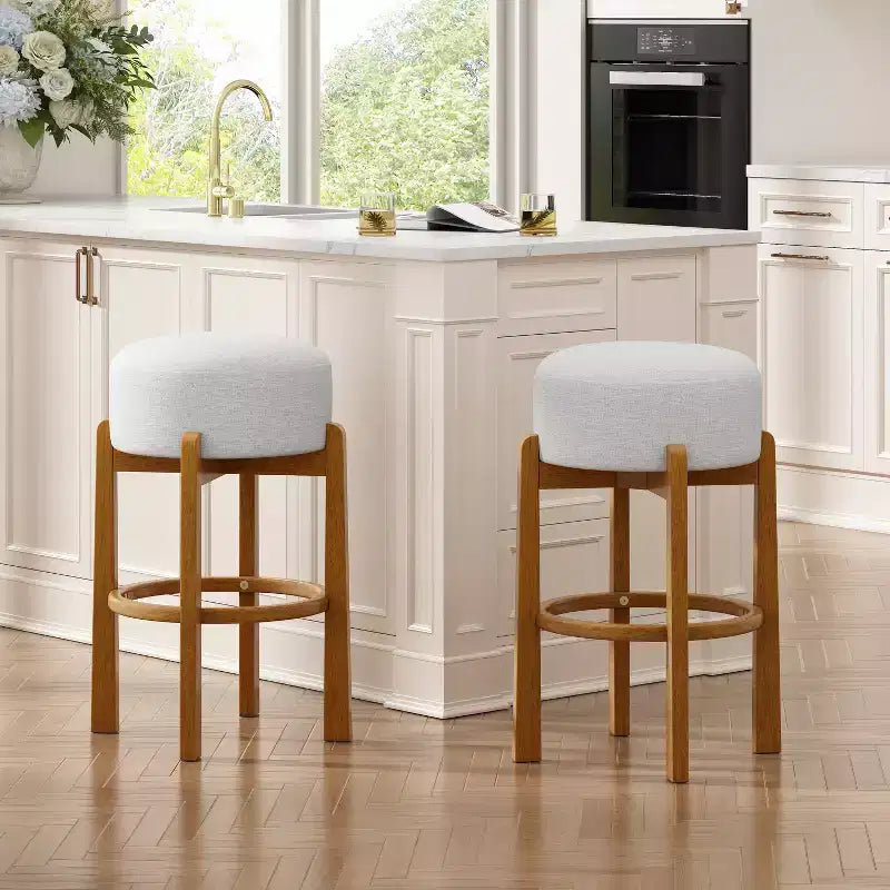 Tabourets de bar rembourrés ronds en bois d'hévéa Ashton (Lot de 2)
