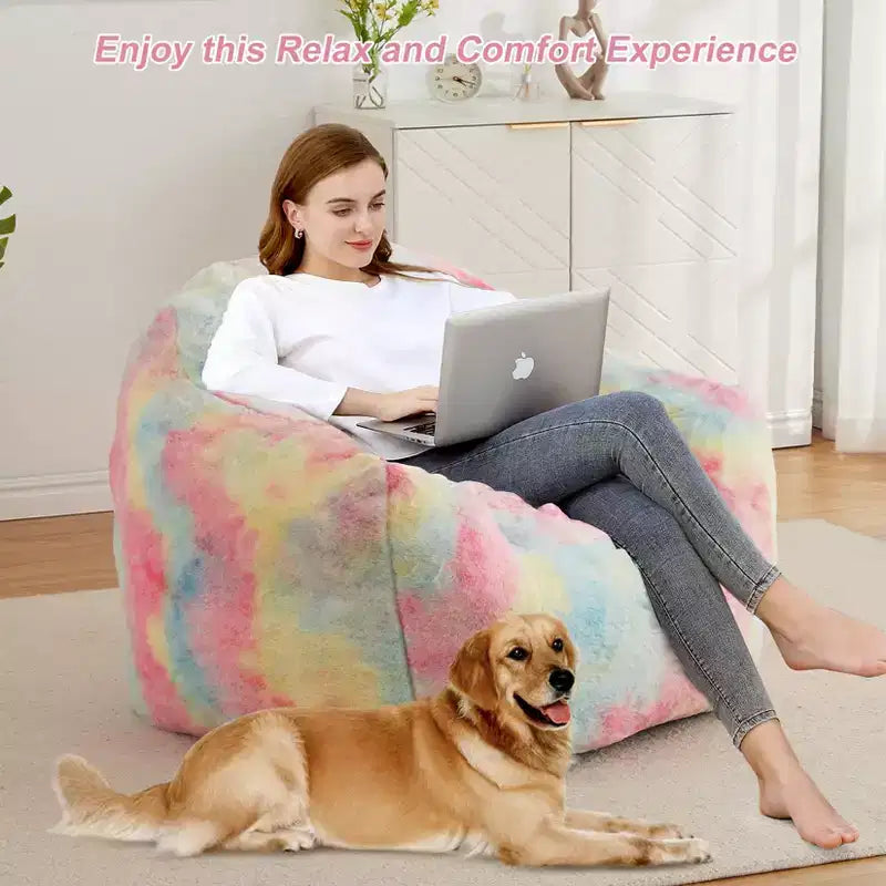 Fauteuil poire de luxe en fausse fourrure moelleuse avec accoudoirs et dossier, chaise longue ergonomique en mousse à mémoire de forme pour salon, chambre, bureau
