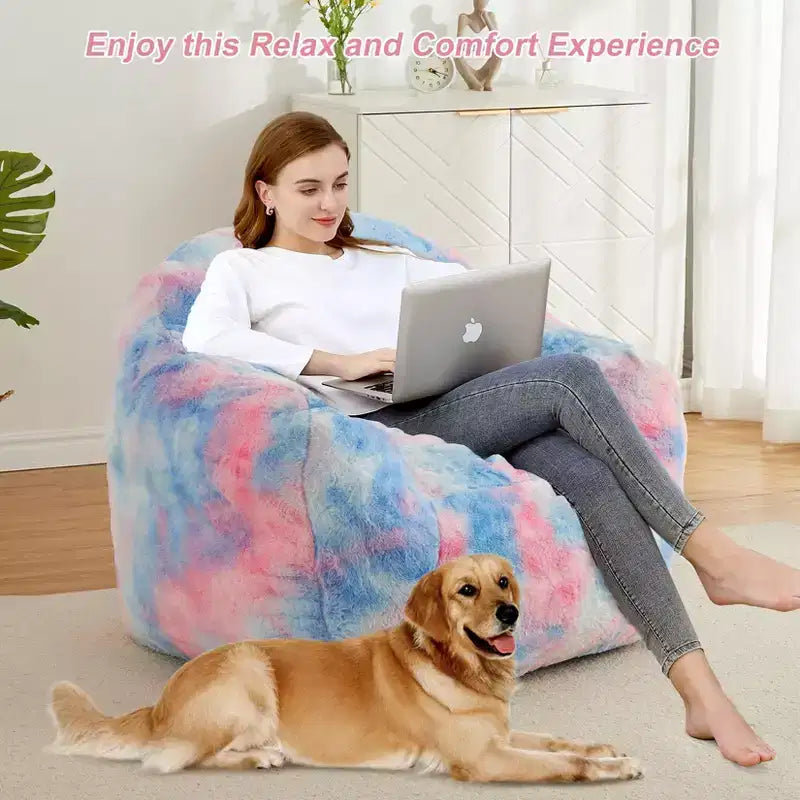 Fauteuil poire de luxe en fausse fourrure moelleuse avec accoudoirs et dossier, chaise longue ergonomique en mousse à mémoire de forme pour salon, chambre, bureau