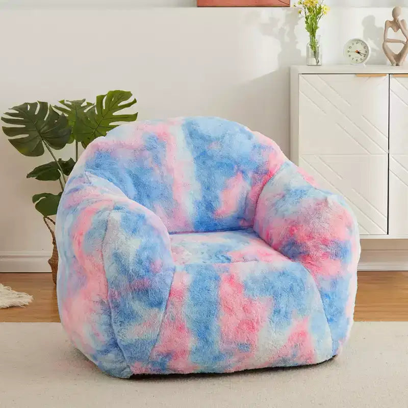 Luxury Plush Faux Fur Bean Bag Chair with Armrest & Backrest, Ergonomic Memory Foam Lounger for Living Room, Bedroom, Office