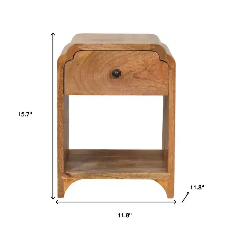 Table de Chevet 1 Tiroir en Bois Massif de Chêne, Bord Festonné (16" de large)