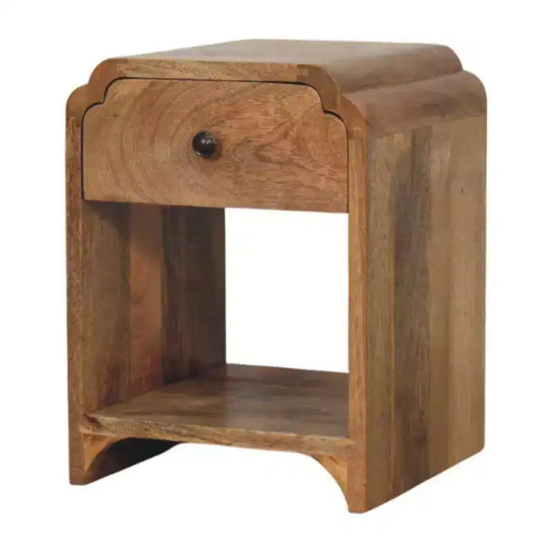 Table de Chevet 1 Tiroir en Bois Massif de Chêne, Bord Festonné (16" de large)
