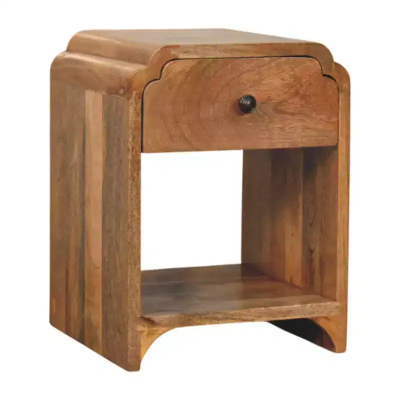 Table de Chevet 1 Tiroir en Bois Massif de Chêne, Bord Festonné (16" de large)