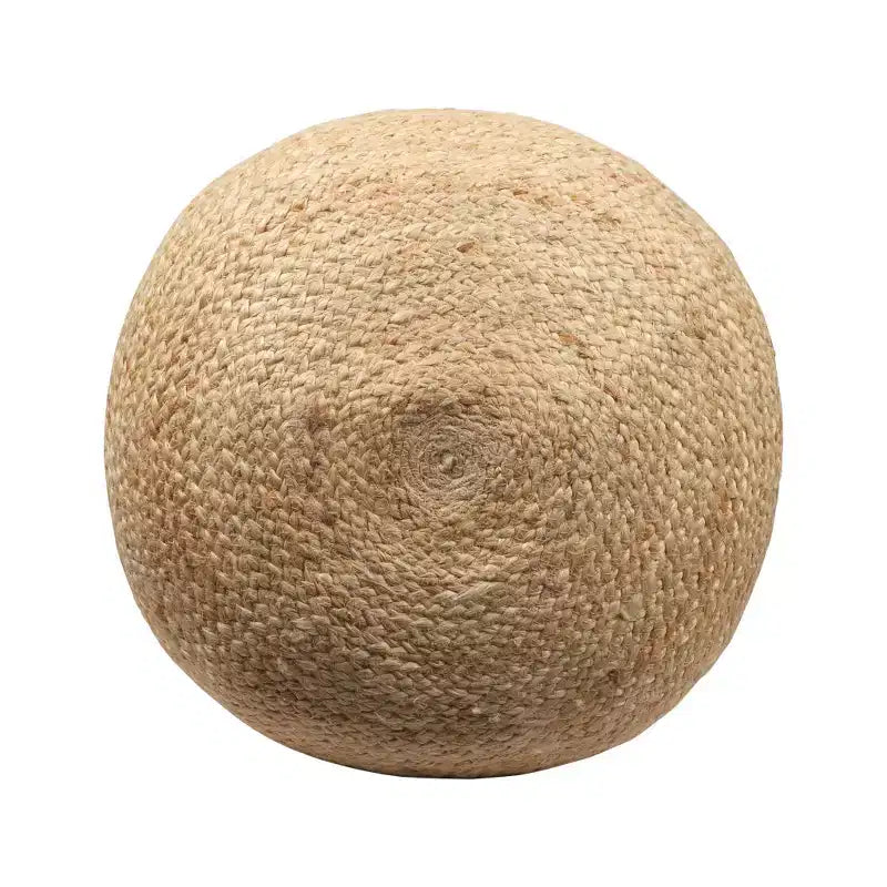Pouf cylindrique ottoman en mélange de jute rayé naturel et bleu marine, 18 po